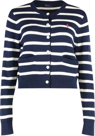 Polo Ralph Lauren Cardigans, female, Blue, XL, Ribbed Cotton Cardigan with Pockets