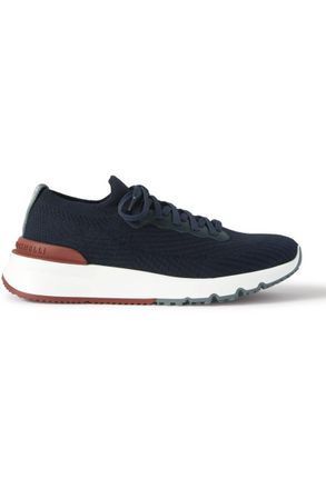 Brunello Cucinelli Leather-Trimmed Stretch-Knit Sneakers
