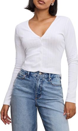 Good American Pointelle Crop Cardigan in White at Nordstrom, Size Large