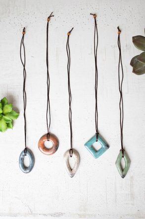 Kalalou Set Of Five Clay Lenca Necklaces