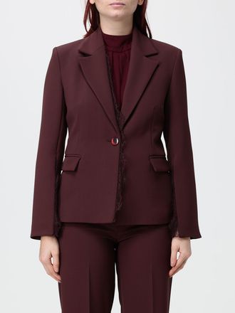 Hanita Blusa smanicata in raso con collo alto e modello drappeggiato
