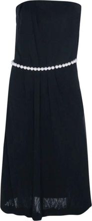 Chanel Black Strapless Faux Pearl Belt Detail Dress Size S