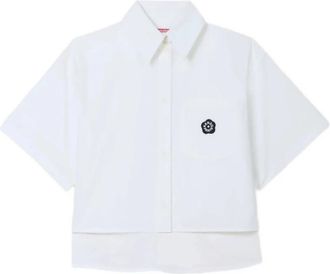 Kenzo Logo-patch Katoenen Shirt - Dames - Overhemden - Wit - S - Katoen - Overhemden