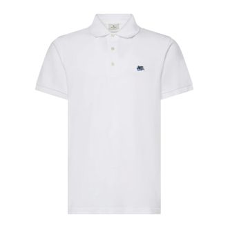 Etro Etro, Polo Shirts, male, White, Size: 2XL Cotton Pique Polo Shirt with Pegaso Embroidery