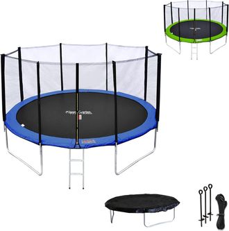 Happy Garden Cama El&aacute;stica De 430cm Reversible Azul/verde, Pack Trampol&iacute;n Melbourne + Red De Seguridad + Escalera + Lona + Kit De Anclaje