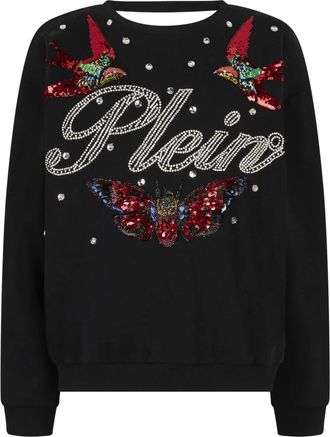 Philipp Plein Open Back Sweatshirt Tattoo Strass - Dames - Sweatshirts - Zwart - XS - Katoen - Hoodies & sweatvesten