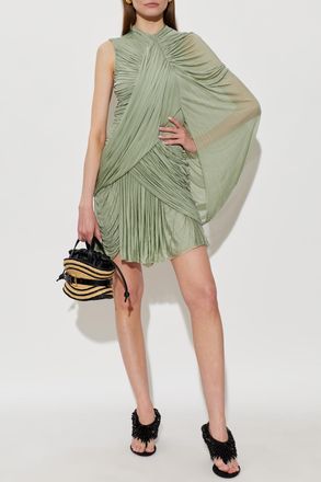Balmain Short Dress With Draping, Womens, Green