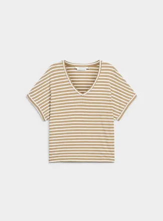 Contemporaine Womens Striped cap-sleeve organic cotton T-shirt
