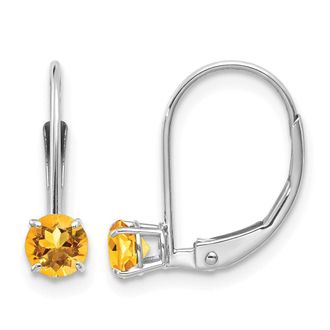 Diamond2Deal 14k White Gold 4mm Round Citrine Drop Earrings