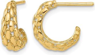 Diamond2Deal 14K Yellow Gold Polished and Textured J-Hoop Earrings