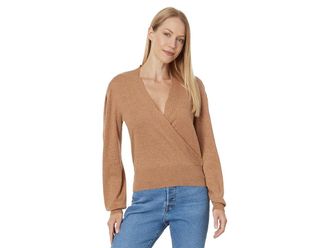 Lilla P Long Sleeve Surplice Sweater Womens Sweater Bourbon : LG, Cotton/Linen/Polyester