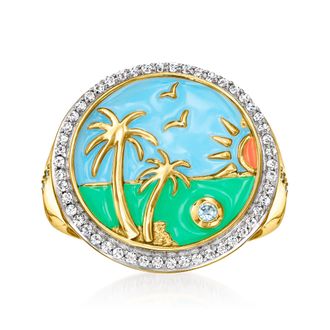 Ross-Simons White Topaz and Multicolored Enamel Beach Ring With. Swiss Blue Topaz in 18kt Gold Over Sterling