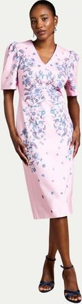 Coast Puff Sleeve Floral Cotton Pencil Dress in Lilac at Nordstrom, Size 12