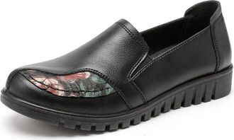 Generic Womens Flower Pattern Round Toe Anti-Slip Peeny Loafers Slip On Comfort Breathable Lightweight Versatile Shoes (Black,7.5)