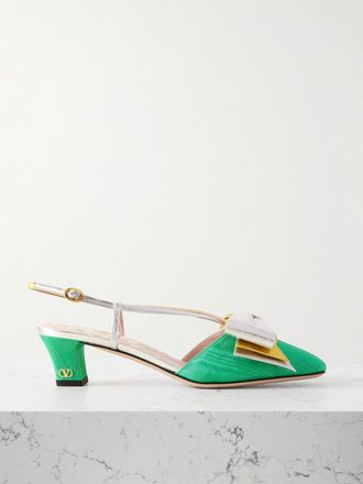 Valentino Garavani Décolleté Slingback In Moiré E Pelle Metallizzata Bicolore Bowow 45 - Verde