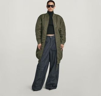 G-Star Womens G-Star RAW Long Bomber Jacket - Green - Size Medium