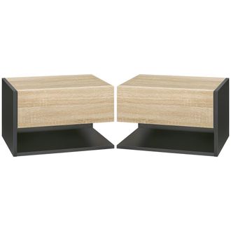 HOMCOM Mesas de noche 46x30x30 cm roble y negro