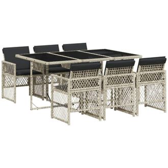 vidaXL Set Comedor Jard&iacute;n 7 Pzas Y Cojines Rat&aacute;n Sint&eacute;tico Gris Claro Vidaxl
