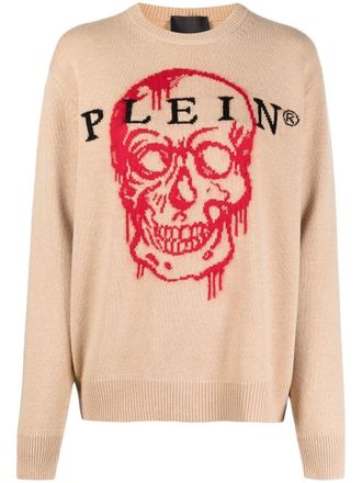 Philipp Plein intarsia-knit skull jumper - women - Wool/Mohair/Polyamide - S - Neutrals