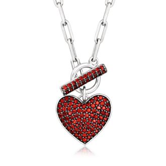 Ross-Simons Garnet Heart Toggle Necklace in Sterling Silver