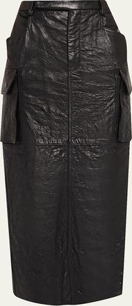 Rick Owens Firbanks Leather Midi Cargo Skirt