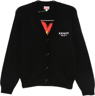 Kenzo Truien & Vesten, Dames, Zwart, M, Zwarte V-hals trui met logo