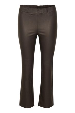 Kaffe Womens Faux Leather Trousers Jeggings with Pockets Slim Fit Wide Legs, Java, 16