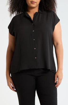 T Tahari Cap Sleeve Button-Up Shirt in Black at Nordstrom Rack, Size 2X