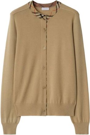 Burberry Check-Trim Wool Cardigan, Size Medium