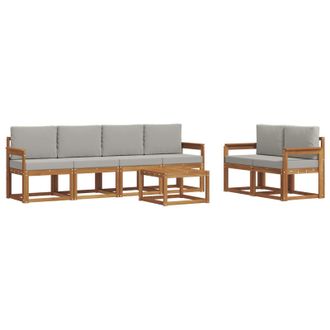 vidaXL Conjunto De Sof&aacute;s De Exterior 7 Pcs Gris Natural Y Claro Vidaxl