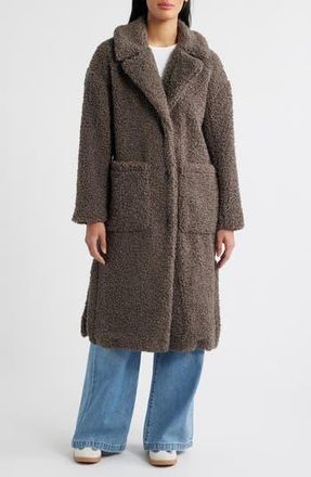 Bcbgmaxazria Notch Collar Faux Shearling Long Coat in Grey at Nordstrom Rack, Size X-Large