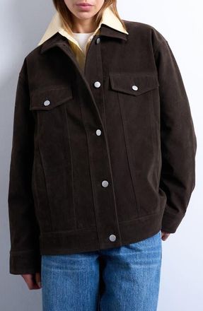 Topshop Western Faux Suede Jacket in Brown at Nordstrom, Size X-Small