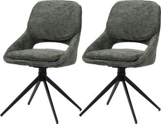 Hhg [nunca Usado] Juego De 2 Sillas De Comedor Hhg-617, Silla De Cocina, Giratoria Con Retorno Autom&aacute;tico, Tela/textil Chenilla (490 G/m&sup2;) Oeko-tex, Verde