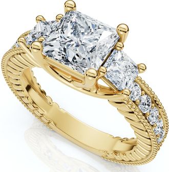 Pompeii3 2 3/4CT Princess Cut Three Stone Vintage Diamond Engagement Ring Lab Grown 14k