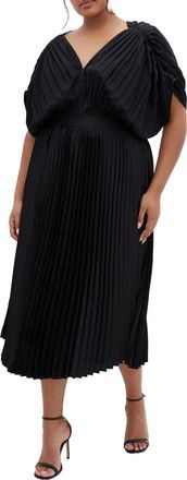 City Chic Henley Pleated Maxi Dress in Black at Nordstrom, Size Xl
