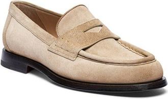 Santoni Womens Suede Penny Loafer in Natural at Nordstrom, Size 12