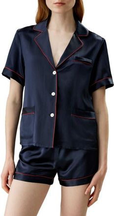 LilySilk 22 Momme Summer Short Silk Pajama Set in Navy Blue at Nordstrom, Size Small