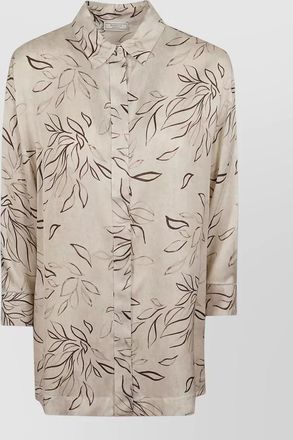 PESERICO viscose satin shirt longline leaf print