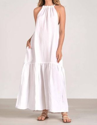 Elan Tiered High Neck Maxi Dress In White