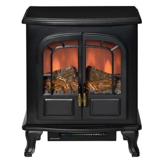 HOMCOM Electric Fireplace Stove Heater with Fire Flame Effect - Black | TJ Hughes