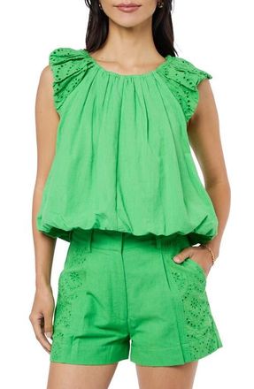 Ciebon Ada Eyelet Embroidery Bubble Hem Shirt in Green at Nordstrom, Size X-Small
