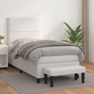 vidaXL Vidaxl - Cama Box Spring Con Colch&oacute;n Cuero Sint&eacute;tico Blanco 100x200 Cm