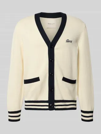 GANT Regular Fit Strickjacke aus reiner Baumwolle in Offwhite, Gr&ouml;&szlig;e XXXL