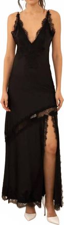 Choklate Paris Womens Asymmetrical Satin Lace Dress In Black