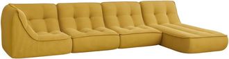 Oviala Sof&aacute; modular con chaise longue de tela 330 cm 4 plazas amarillo