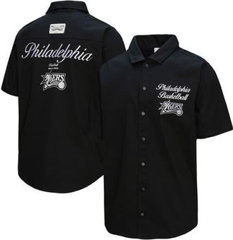 Mitchell & Ness Mens Mitchell & Ness Black Philadelphia 76ers Hardwood Classics Camp Shirt at Nordstrom, Size Xx-Large