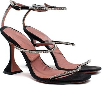 Amina Muaddi Black Gilda Crystal-Embellished Heeled Sandal Size 40.5