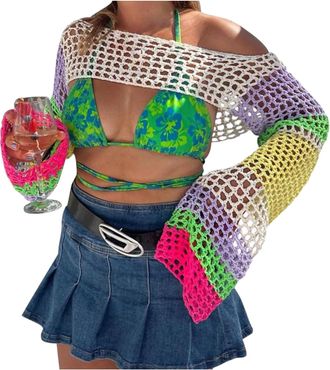 Generic Womens Crochet Shrug Y2K Hollow Out Bolero Shrug See Through Cropped Knit Sweater Top