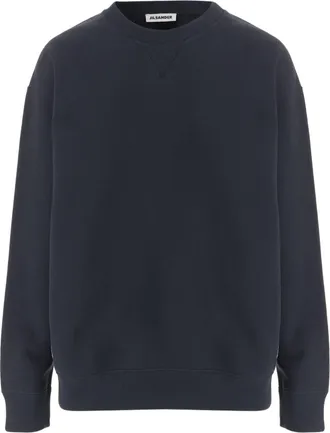 Jil Sander Navy Curved Hem Cotton Sweatshirt