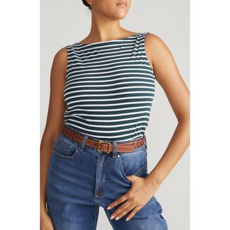 Universal Standard Noyack Breton Stripe Tank in Deep Sea/white Stripe at Nordstrom, Size Xxx-Large